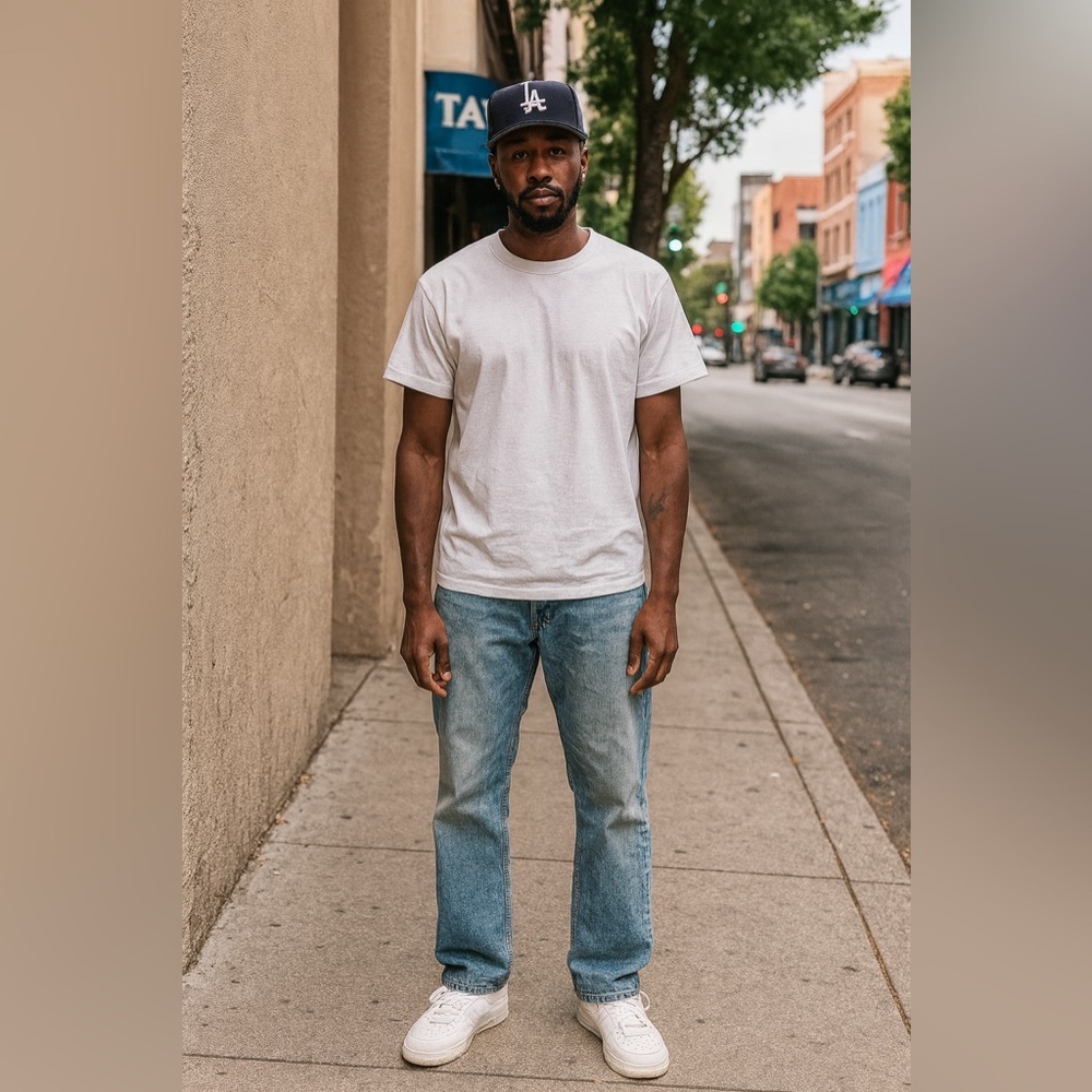 Urban Pipeline Loose Bootcut Jean 36x29 Blue Denim Relaxed Fit Distressed Hemmed